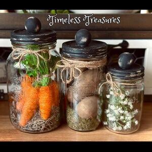 Set of 3 Rustic Farmhouse Mason Jar Decor